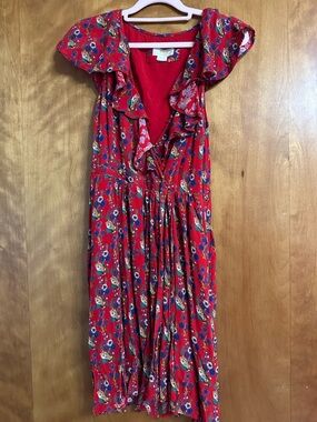 Maeve Red Floral Ruffle-Front Mini Dress